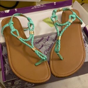 Teal flats sandals